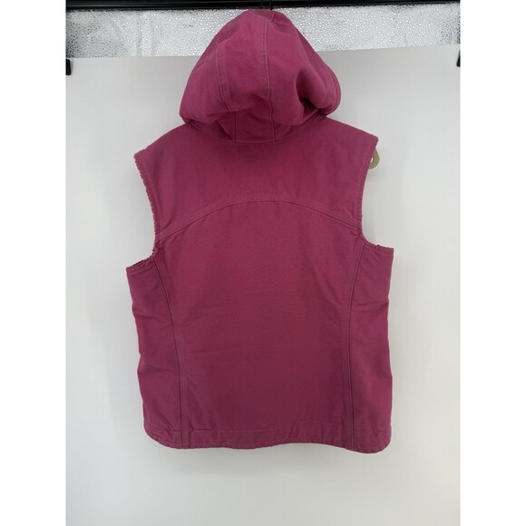 Carhartt Jacket Womens XL Pink Sherpa Canvas Work Barn Chore Coat hood Vest - Picture 5 of 14